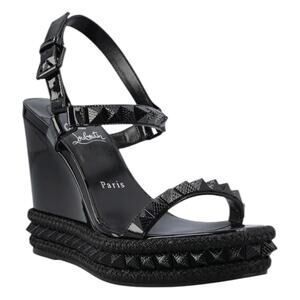 Christian Louboutin Pyraclou 110 Wedge Espadrille Sandal Black Size 41